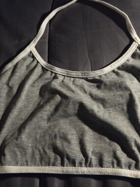 Gray Bralette Halter Neck with White Trim Size Small
